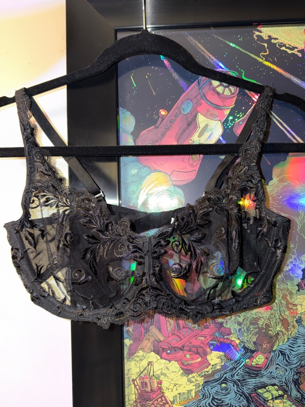 Soma Black Sheer Embroidered Lace Underwire Bra